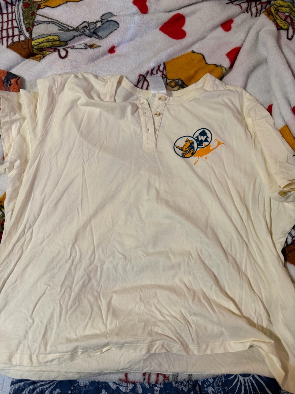 Disney Cream Short-Sleeve Henley Tee with Navy and Gold Logo